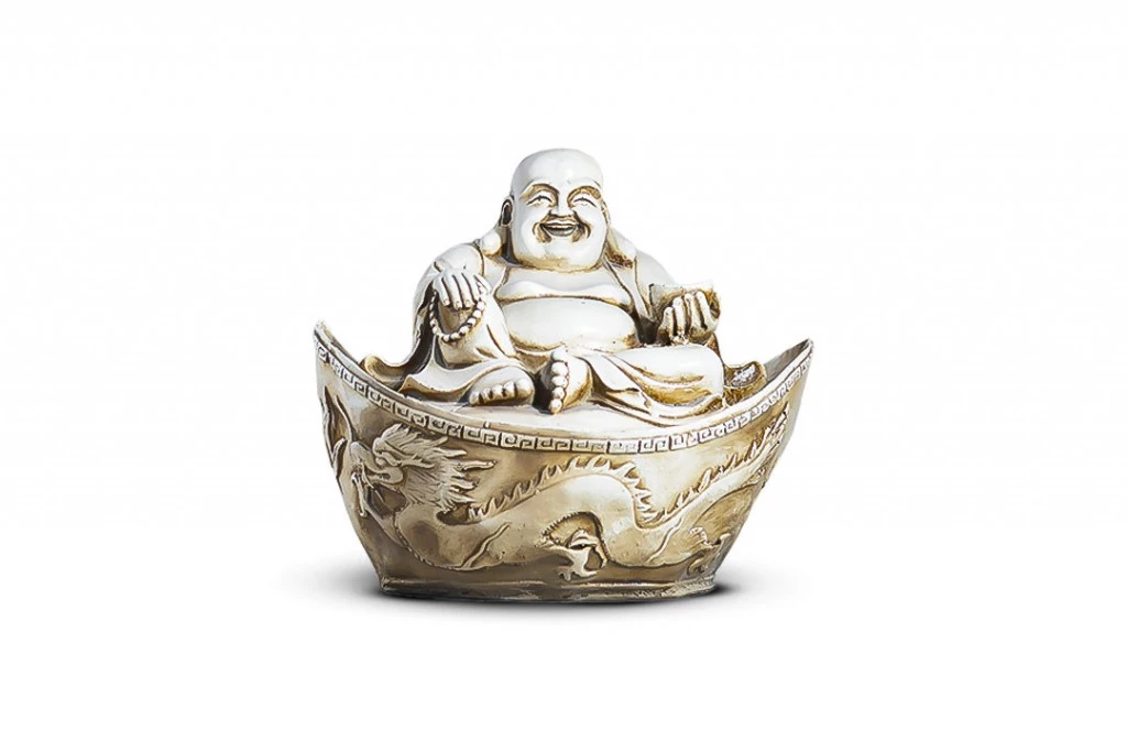 IMAGEN RESINA ARTESANAL BUDA ABUNDANCIA C/ DRAGON 30X40CM