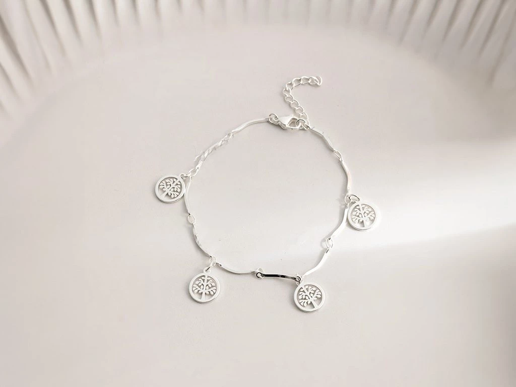 PULSERA ACERO BLANCO CON ARBOL COLGANTE