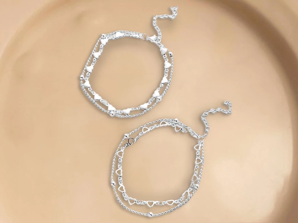 PULSERA ACERO BLANCO STRASS CORAZONES X1