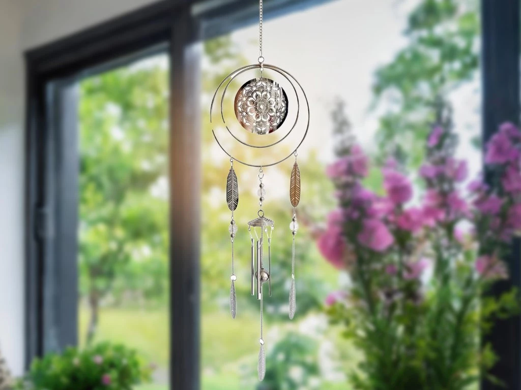 LLAMADOR METAL MANDALA CROMADO DOBLE ARO 82CM (C181)
