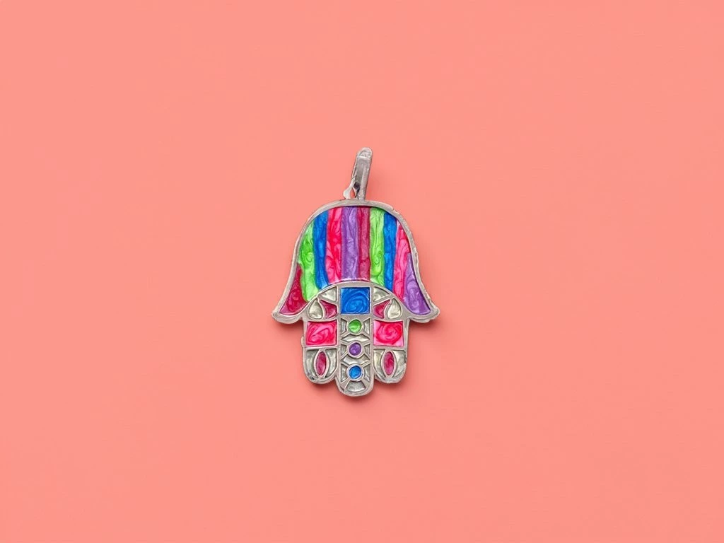 DIJE ACERO ESMALTADO MANO DE FATIMA MULTICOLOR