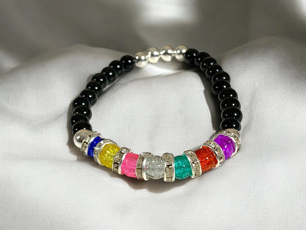 PULSERA 7 ARCANGELES PREMIUM NEGRA CON DONAS STRAS