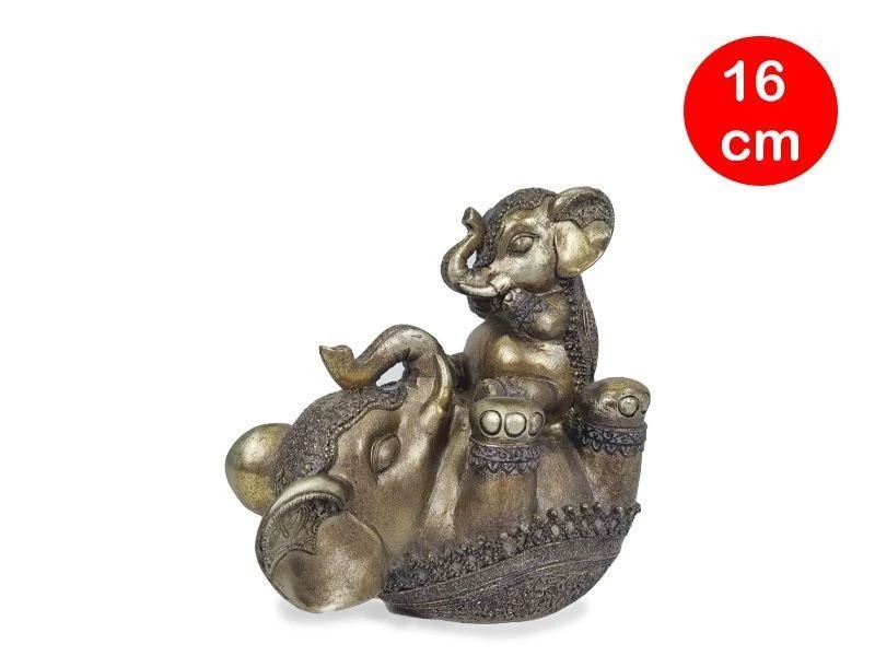 ELEFANTE MAMA DE ESPALDA ORO 16 CM.